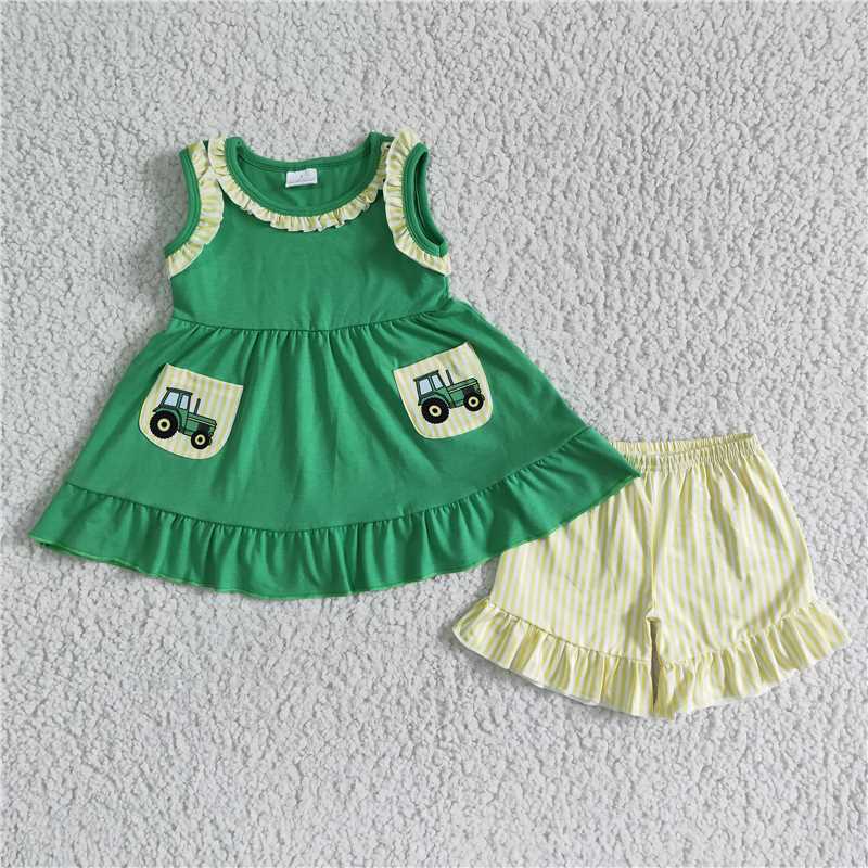 GSSO0097Tractor pockets stripe shorts girls farm summer clothes