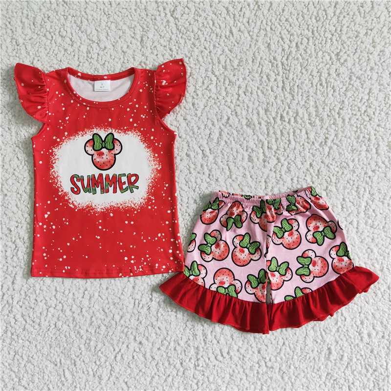 GSSO0071Summer watermelon shirt ruffle shorts girls boutique clothes