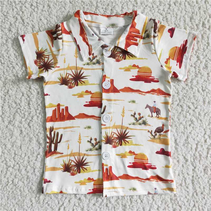 BT0015 Baby Boys Western Summer Sibling Button Ups Short Sleeve Shirts Tops