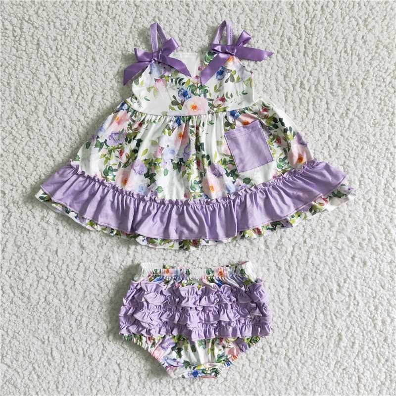 GBO0038 Baby girls floral purple swing bummie sets