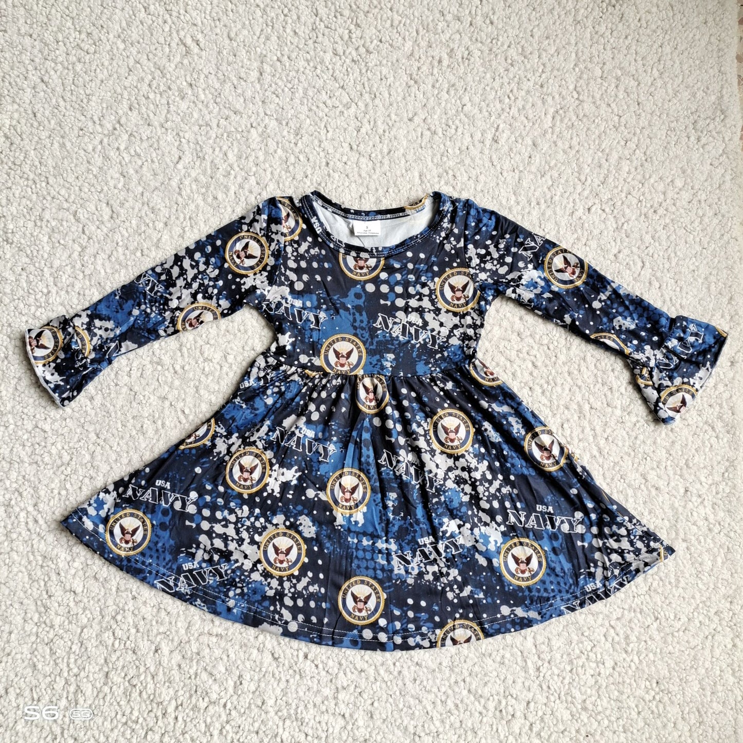 10.4 RTS NO MOQ(In stock)G3-12-2* Baby Girls Winter Dress Police logo blue and white long-sleeved dress