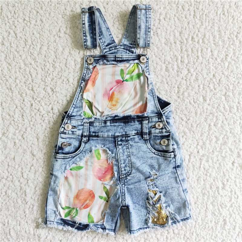 SS0022 baby girls peach denim summer shorts overall