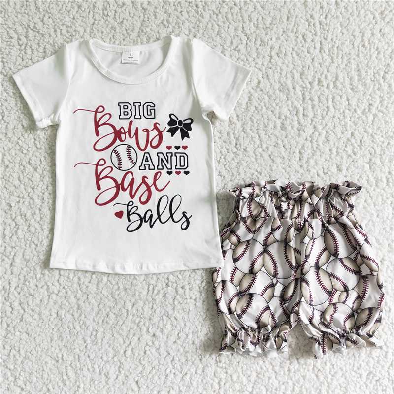 GSSO0115Big bows and baseballs girls clothing set