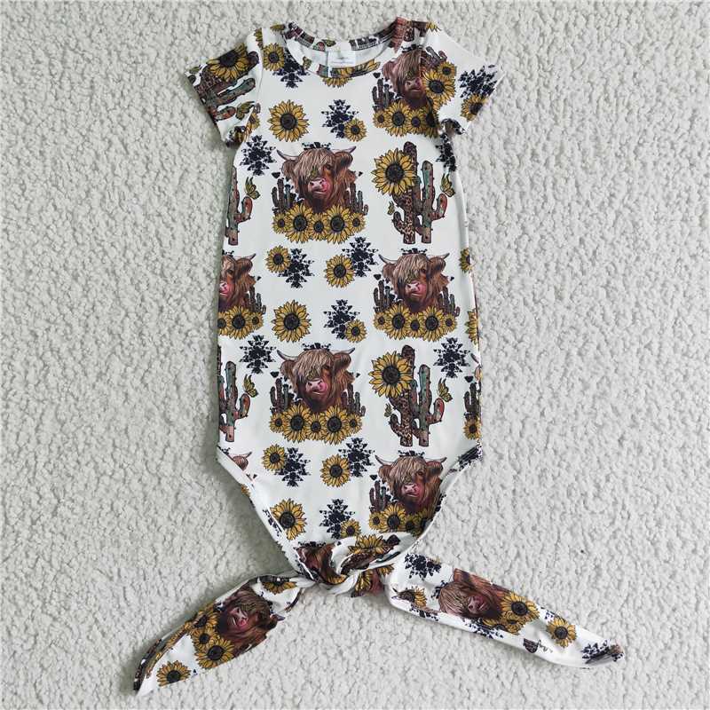 NB0010 Baby newborn western cow sunflower gowns