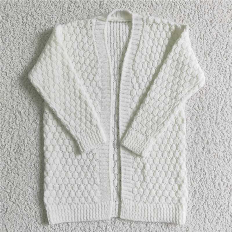 GT0007 Baby Girls white color long cardigan sweater