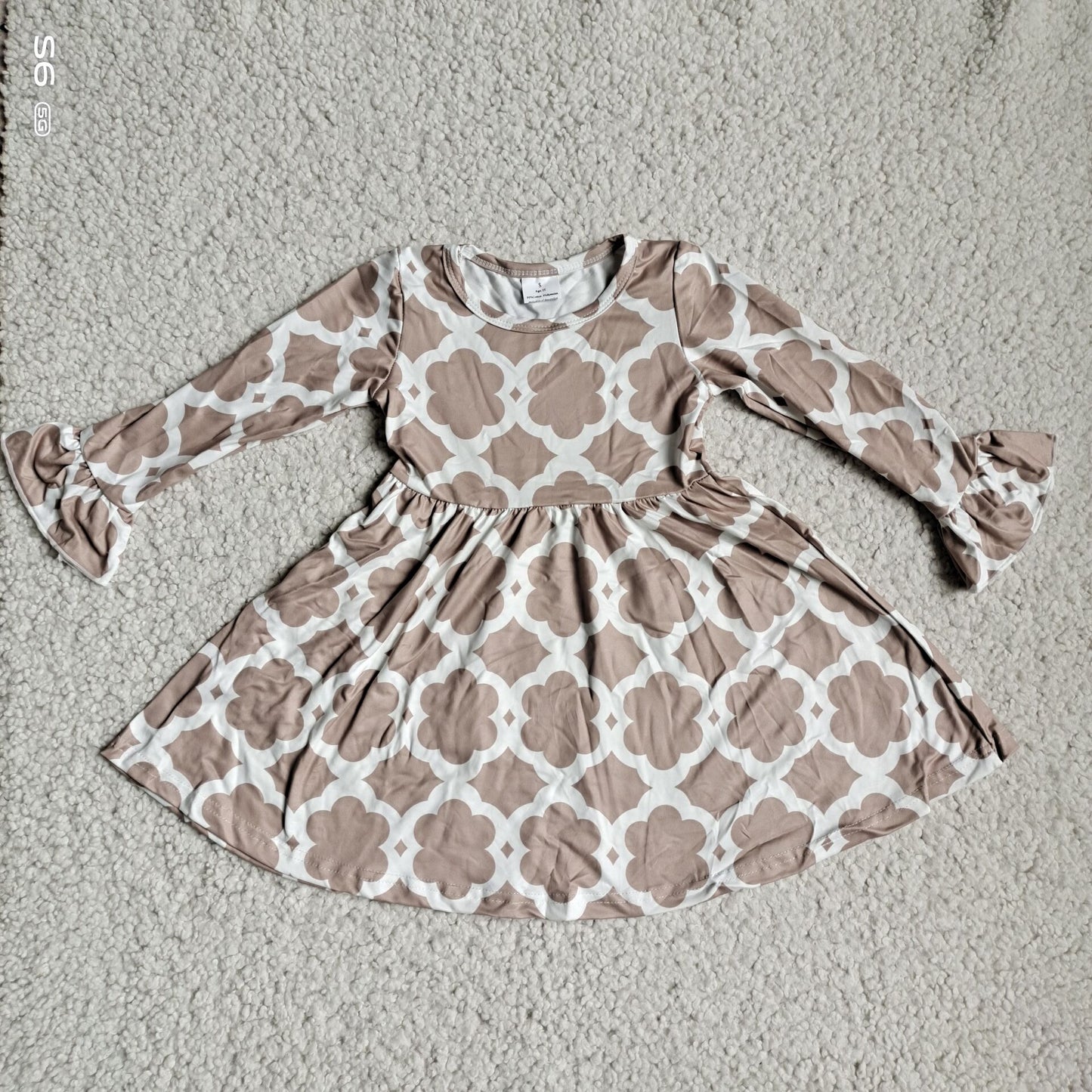 10.3 RTS NO MOQ(In stock)G4-12-2*; Baby Girls Winter Dress Khaki patterned long-sleeved dress