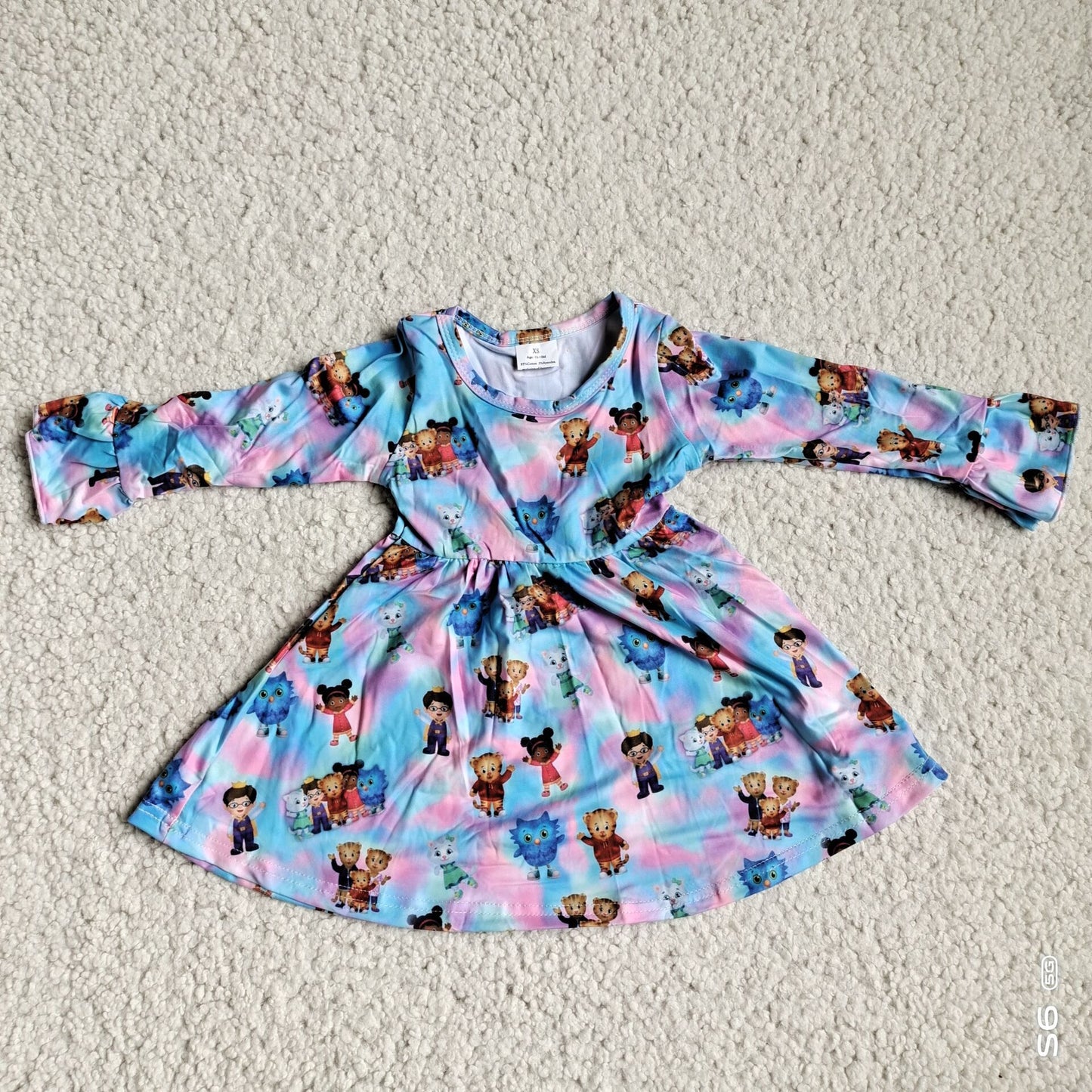 10.1 RTS NO MOQ(In stock)G3-4-2,'* Baby Girls Winter Dress Little Tiger Purple and Blue Long Sleeve Dress