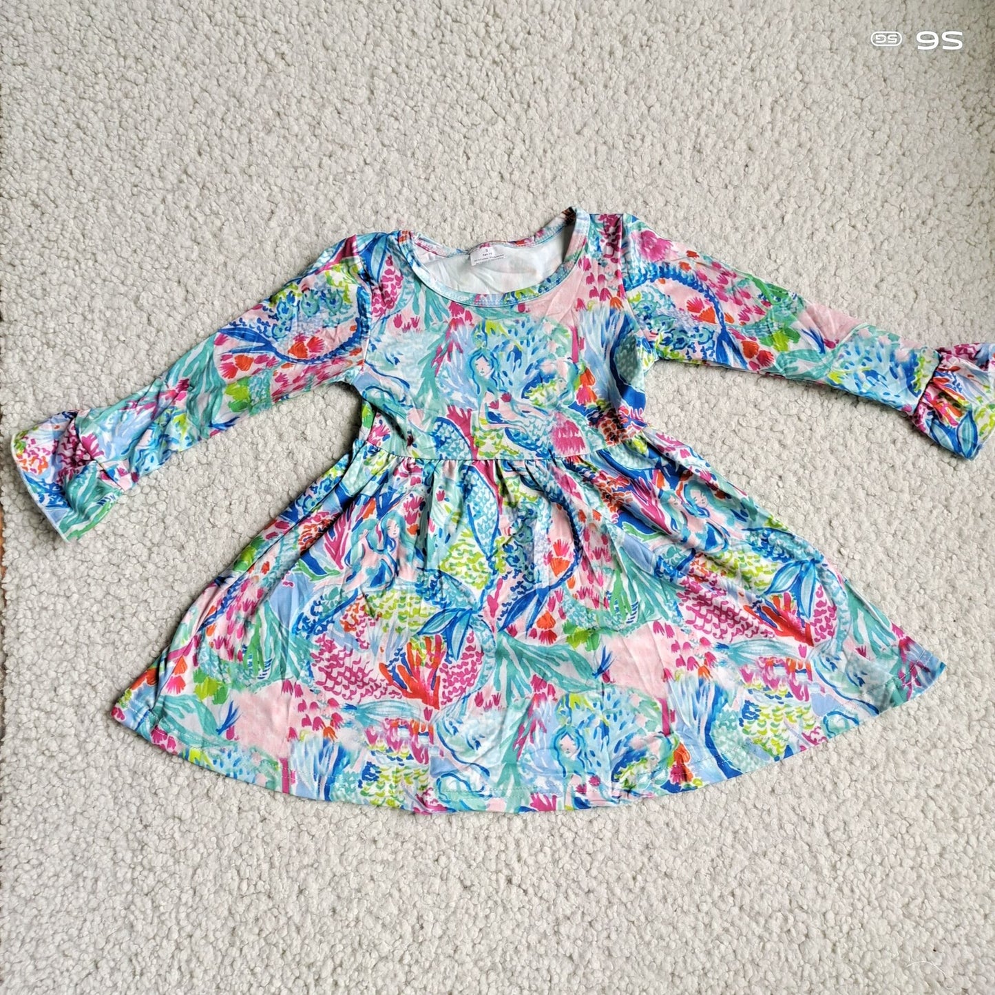 10.1 RTS NO MOQ(In stock)G3-20*/ Baby Girls Winter Dress Underwater World Colorful Oil Painting Long Sleeve Dress