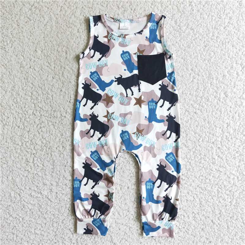 SR0072 Baby boys cow western rompers