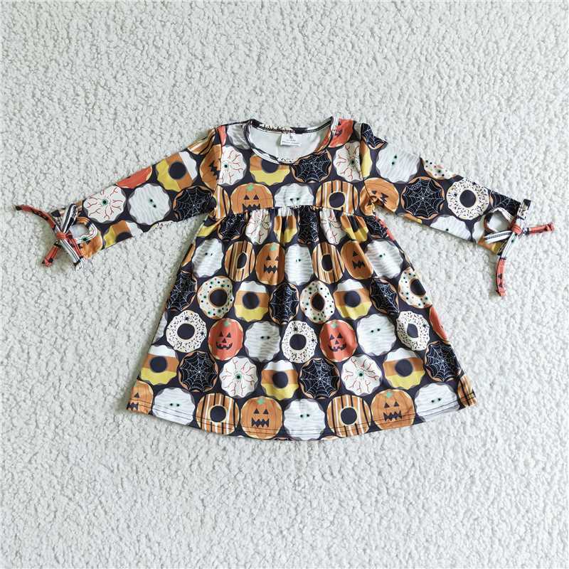 GLD0066 Baby girls Halloween pumpkin knee length dresses