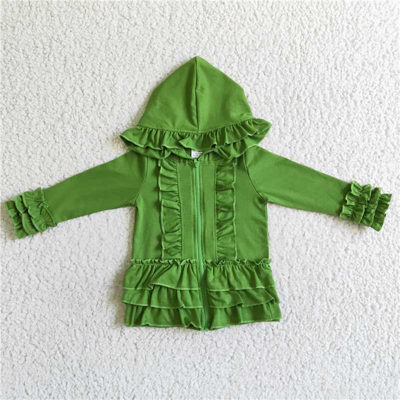 12.20 RTS NO MOQ (In stock)Matching GT0017 Baby girls ruffle olive green jackets cardigans