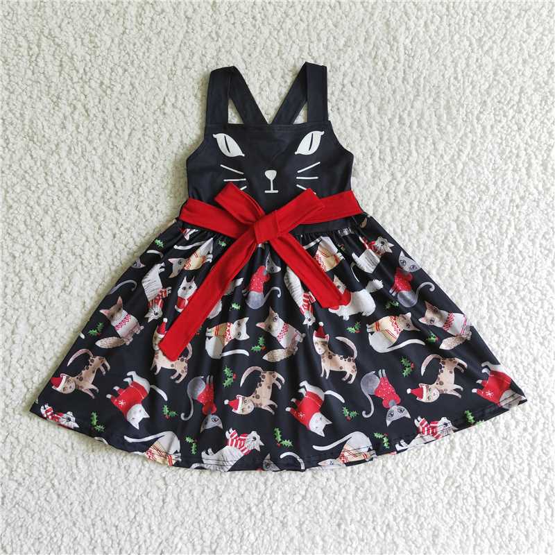 11.27 RTS NO MOQ (In stock)GSD0140 Baby girls cat cartoon black dresses