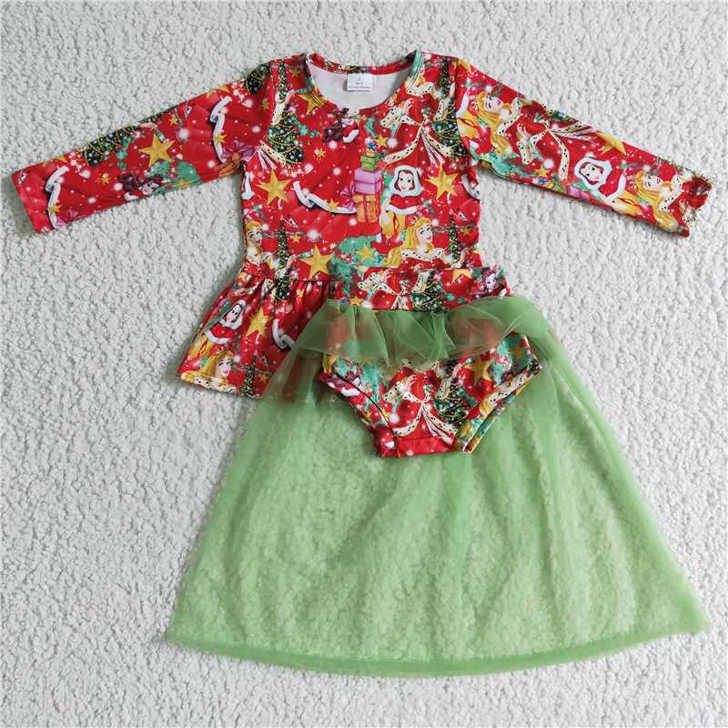 GLD0090 Baby Girls Christmas princess red tutu bummie skirts sets