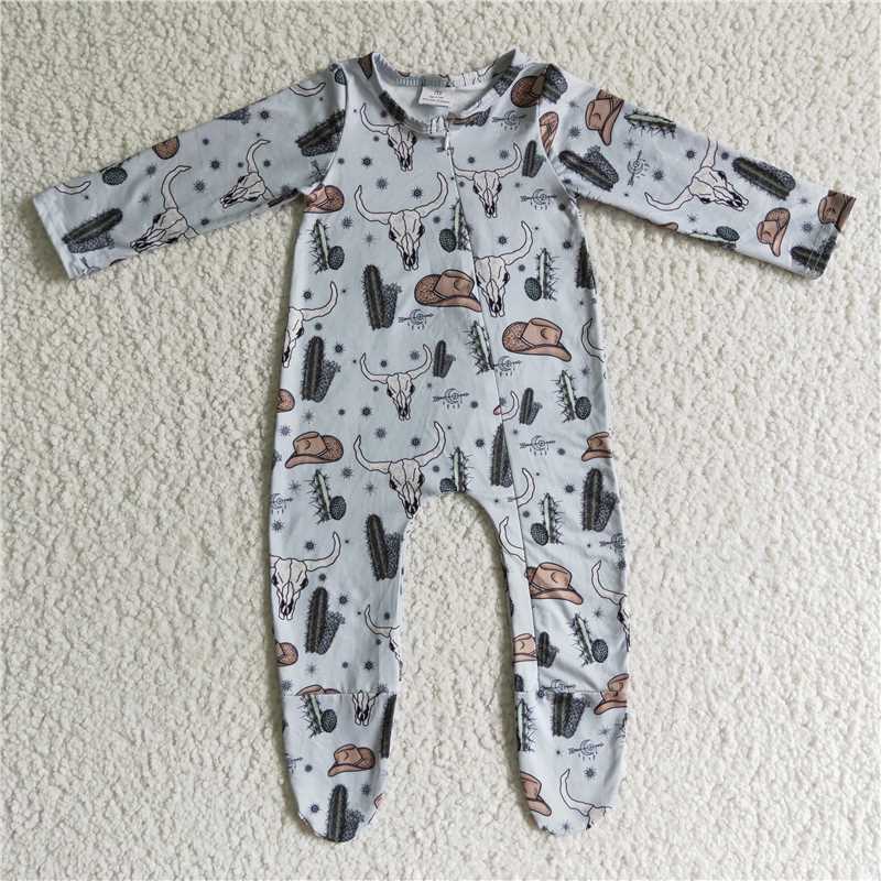 Baby kids western style bull head cactus long stockings romper