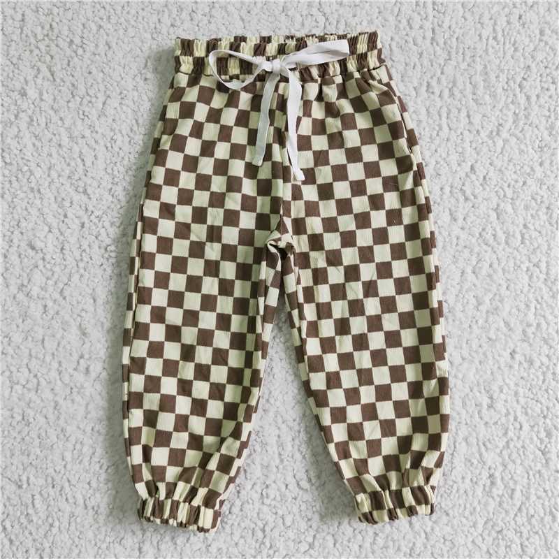 P0021 Baby kids khaki plaid tie long pants