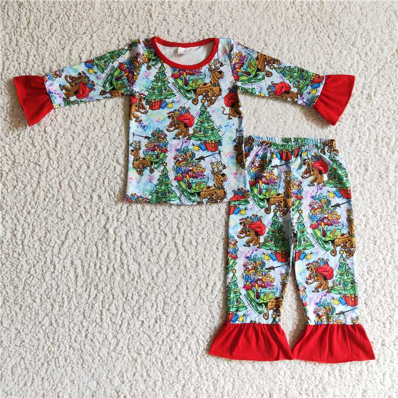 12.11 RTS NO MOQ (In stock)GLP0242 Baby girls christmas cartoon dogs pajamas pants sets