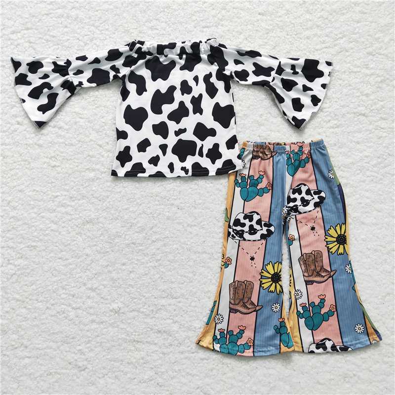 GLP0375Cow print top hat boots cactus pants girls western clothing