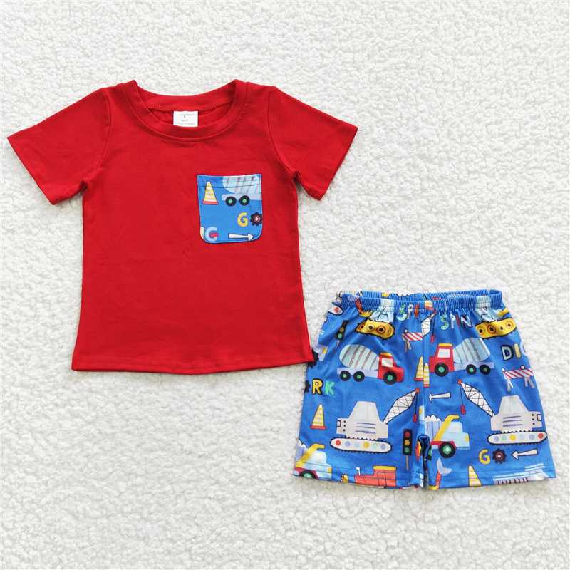 BSSO0233 Baby Boys Red Construction Pocket Top Shorts Clothes