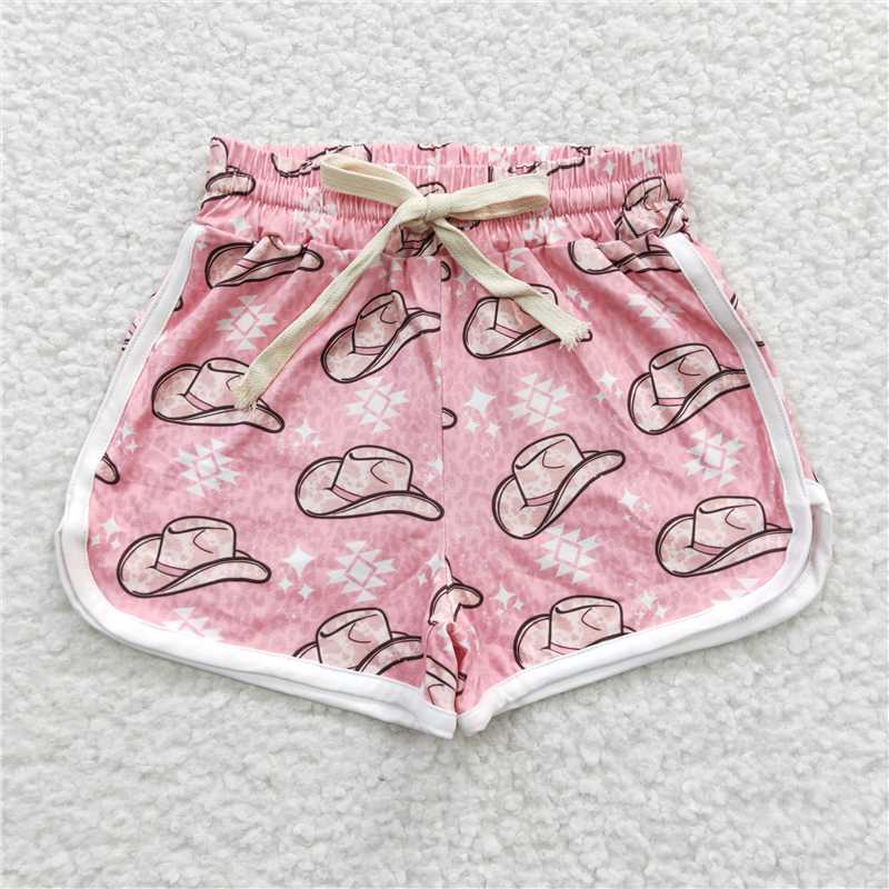 SS0086 Baby Girls Western Pink Hats Sports Summer Shorts