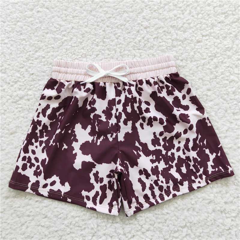 S0130 Boys' brown swimming trunks with ink pattern