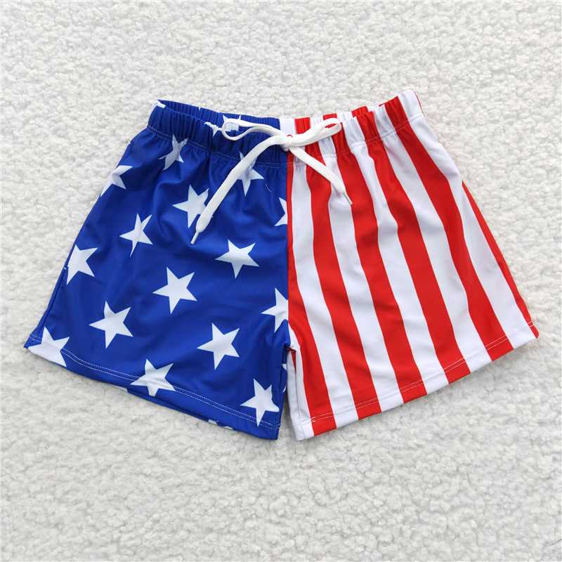 S0089 Boys' National Day striped star swimming trunks