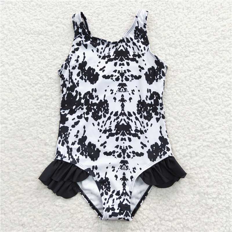 S0124 Baby Girls Summer Cow Print One Piece Swimsuits