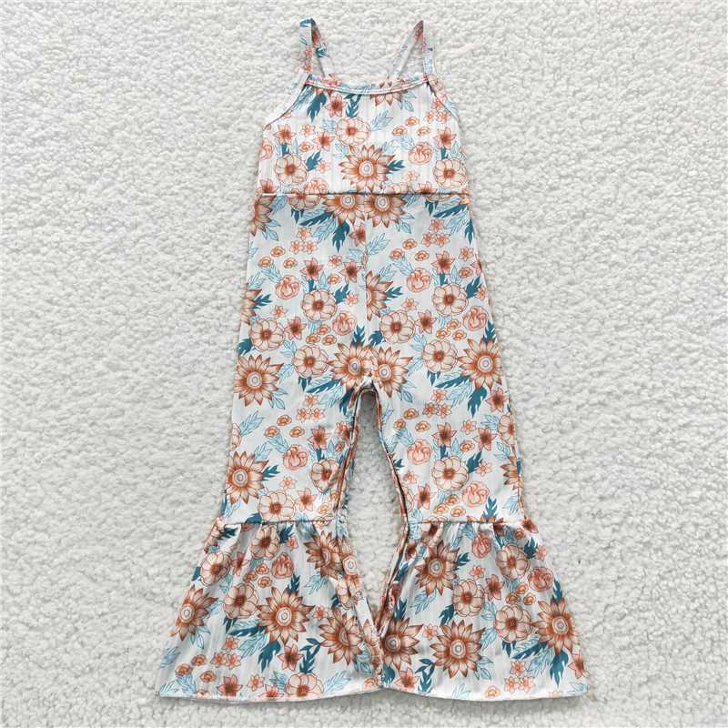 SR0309 Baby Girls Sunflowers Strap Bell Bottom Jumpsuits