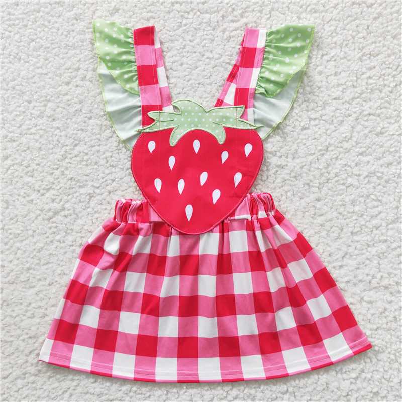 GSD0241 Baby Girls Summer Strawberry Embroidery Knee Length Dresses