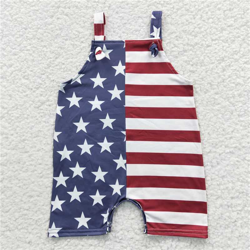 USA Warehouse (IN STOCK) SS0069 Baby Boys 4th of July Star Stripes Rompers