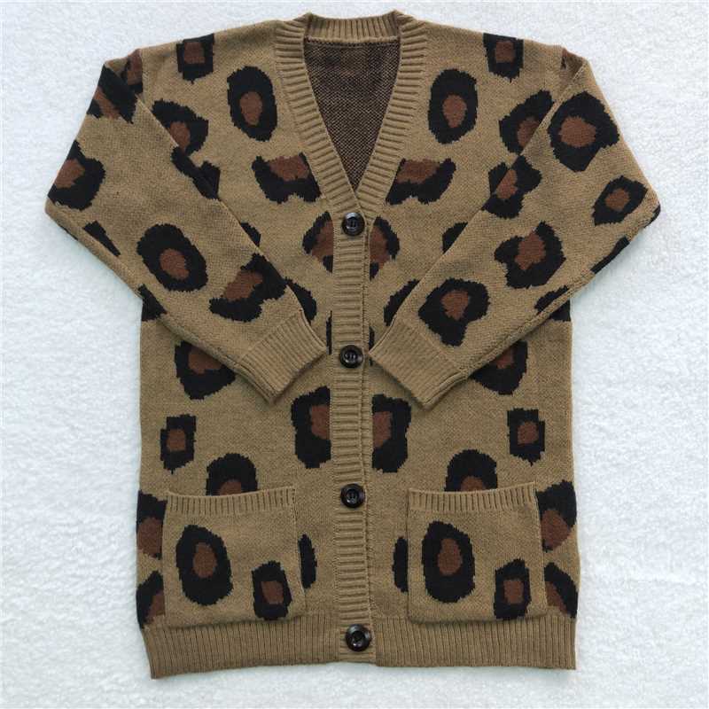 GT0189 Baby Children Fall Leopard Woolen Cardigan Sweaters