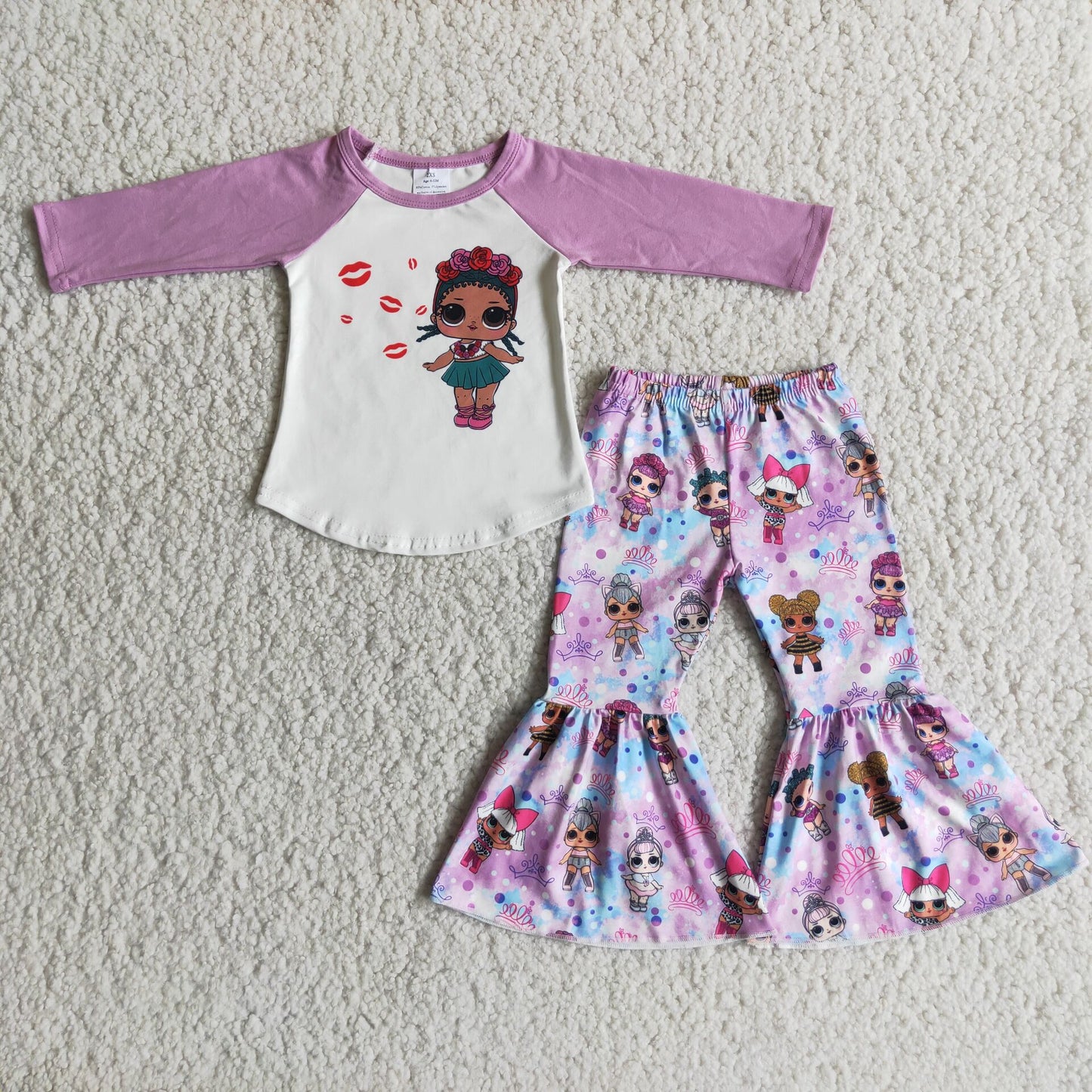 6 A9-14Long sleeve shirt bell bottom pants dolls kids girls clothing