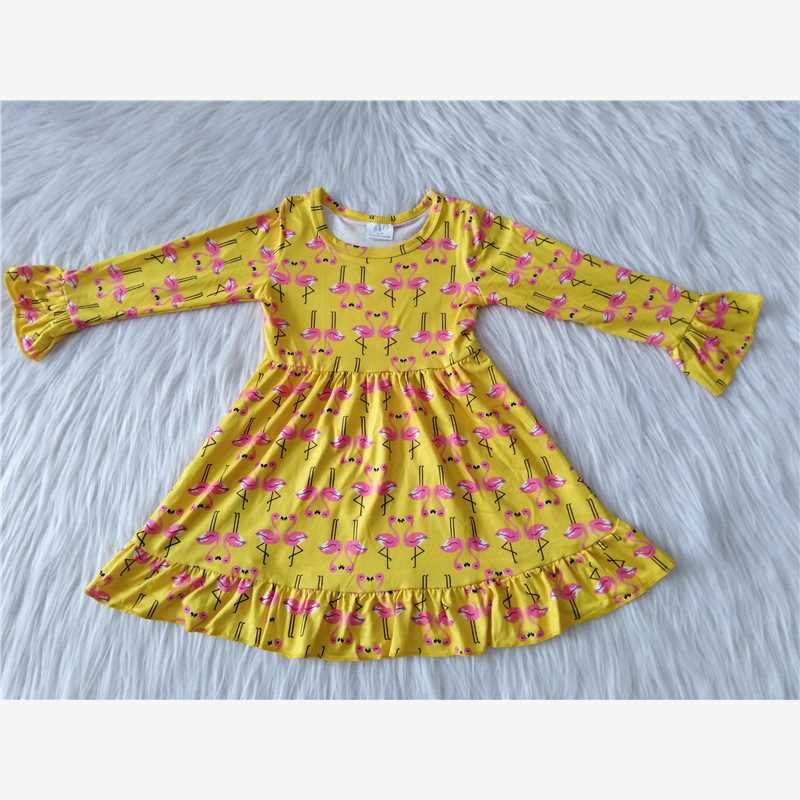 10.11 RTS NO MOQ(In stock)G1-3-1``` Baby Girls Winter Dress Flamingo Yellow Skirt