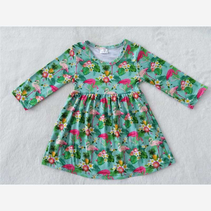9.19 RTS NO MOQ(In stock)G3-20-2-- Baby Girls Winter Dress Red flamingo green long-sleeved dress