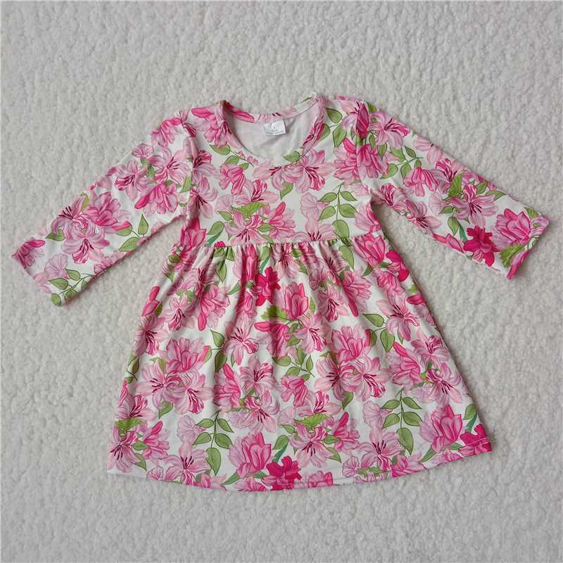 9.19 RTS NO MOQ(In stock)G3-4*/ Baby Girls Winter Dress Rose red flower and green leaf long-sleeved dress