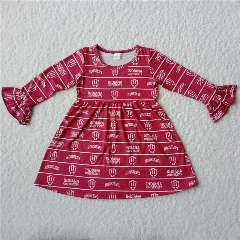 9.17 RTS NO MOQ(In stock)G2-16-4';; Baby Girls Winter Dress Baby Girls White line deep red long sleeve dress