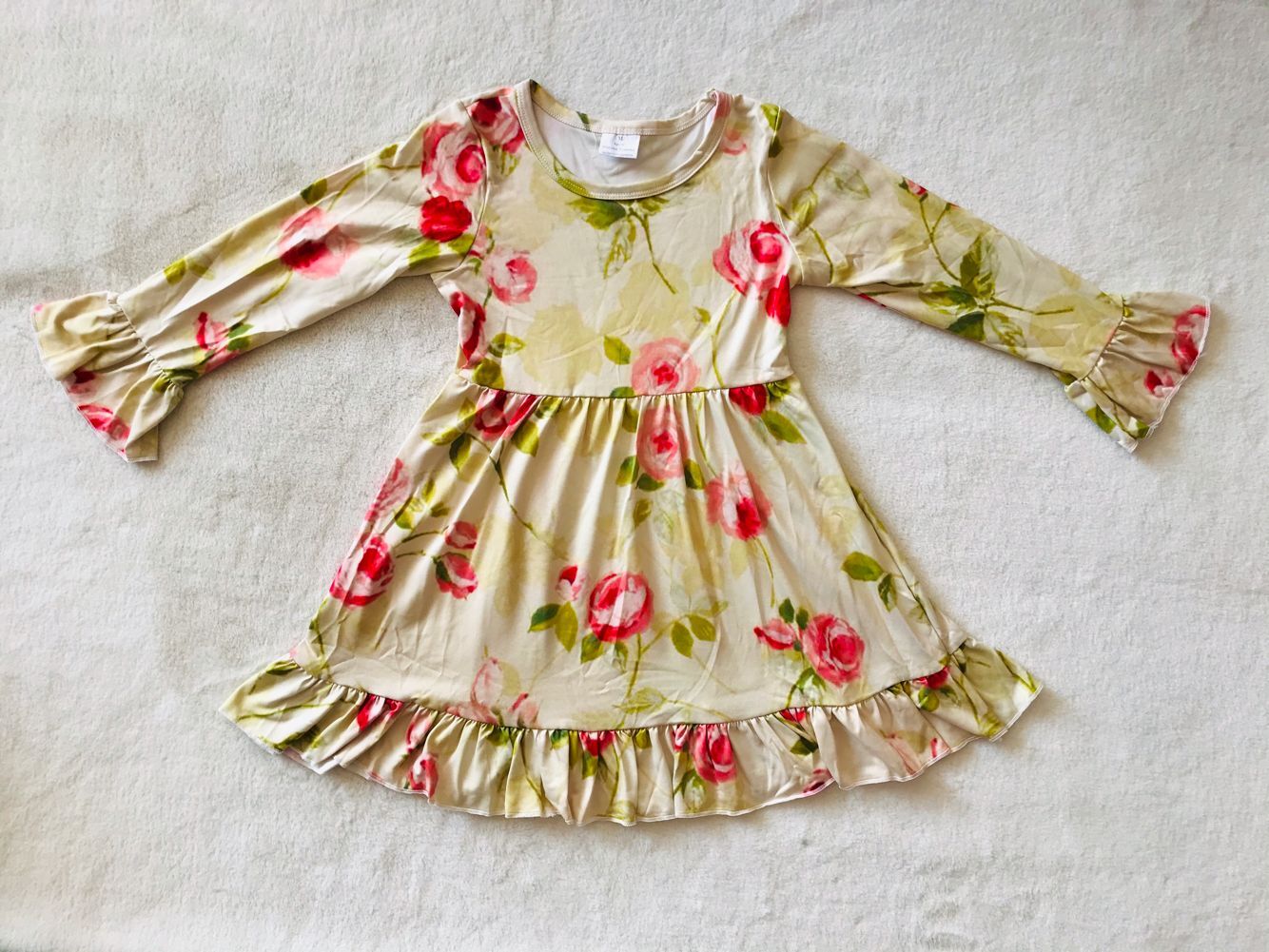 10.11 RTS NO MOQ(In stock)G2-16-*7 Baby Girls Winter Dress Ink red flower and green leaf long-sleeved dress