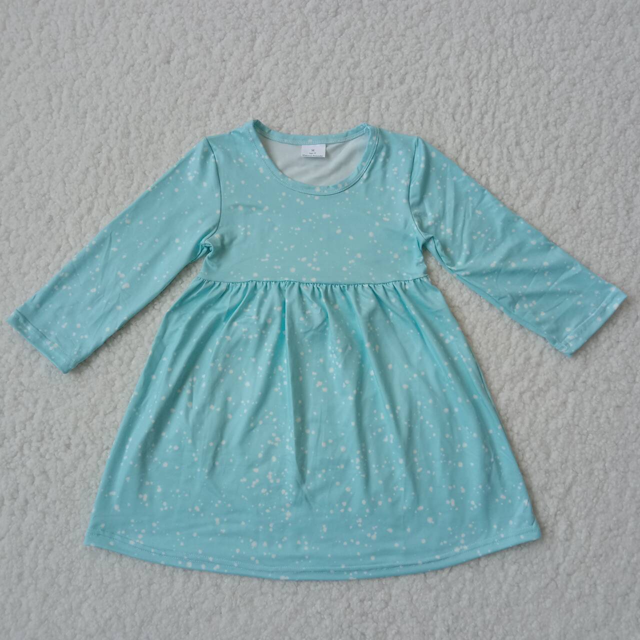10.11 RTS NO MOQ(In stock)G2-16-1;[ Baby Girls Winter Dress White spotted lake blue long-sleeved dress