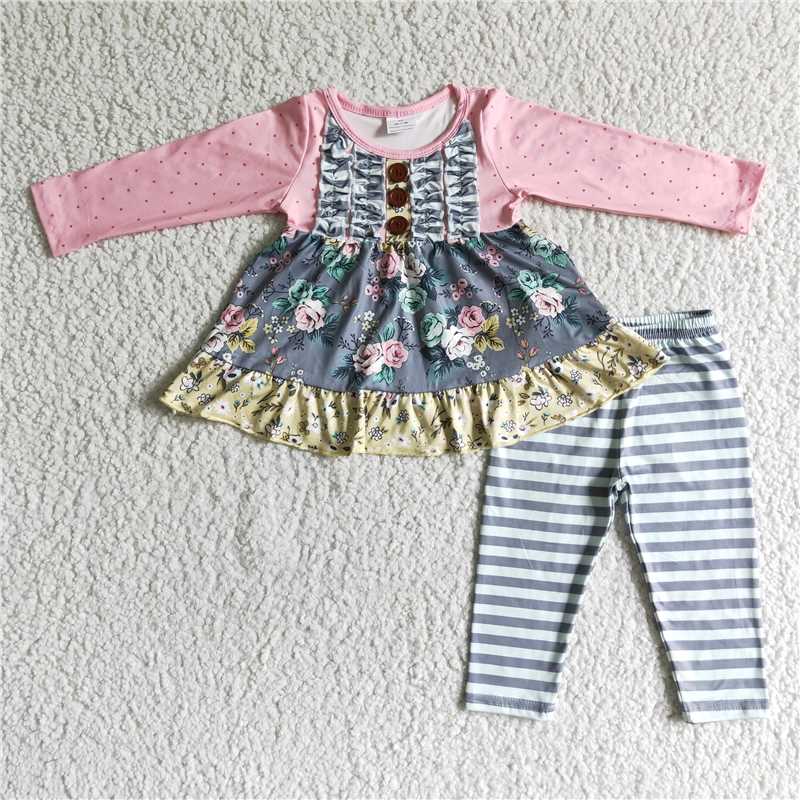 6 B0-17Floral print tunic icing leggings little girls boutique clothing