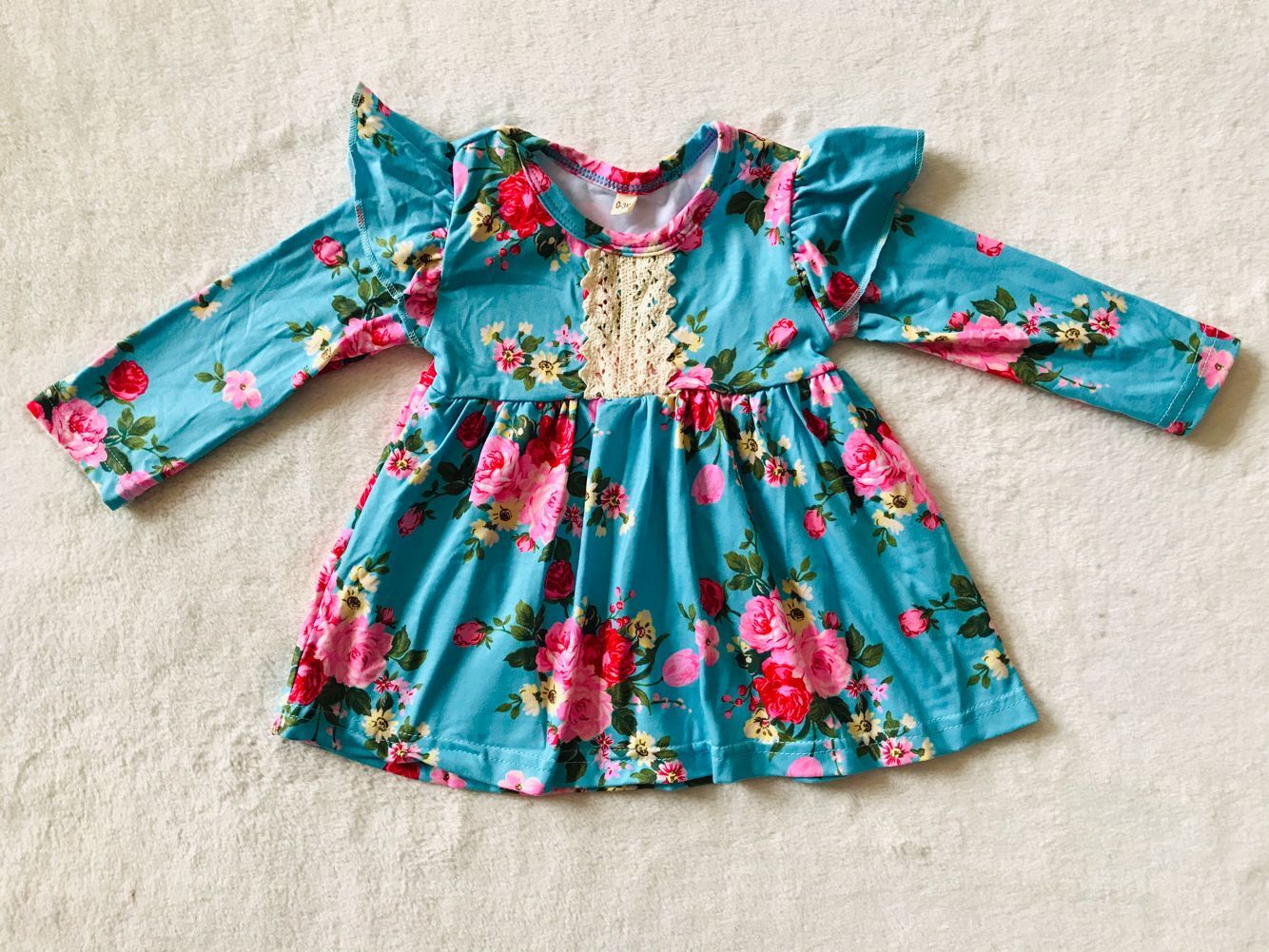 9.26 RTS NO MOQ(In stock)G2-16-8'.. Baby Girls Winter Dress Red and pink flower blue long-sleeved dress