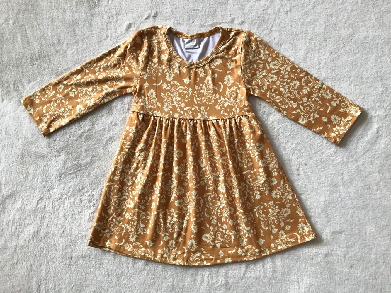 9.22 RTS NO MOQ(In stock)G2-24-8;; Baby Girls Winter Dress Light yellow floral long-sleeved dress