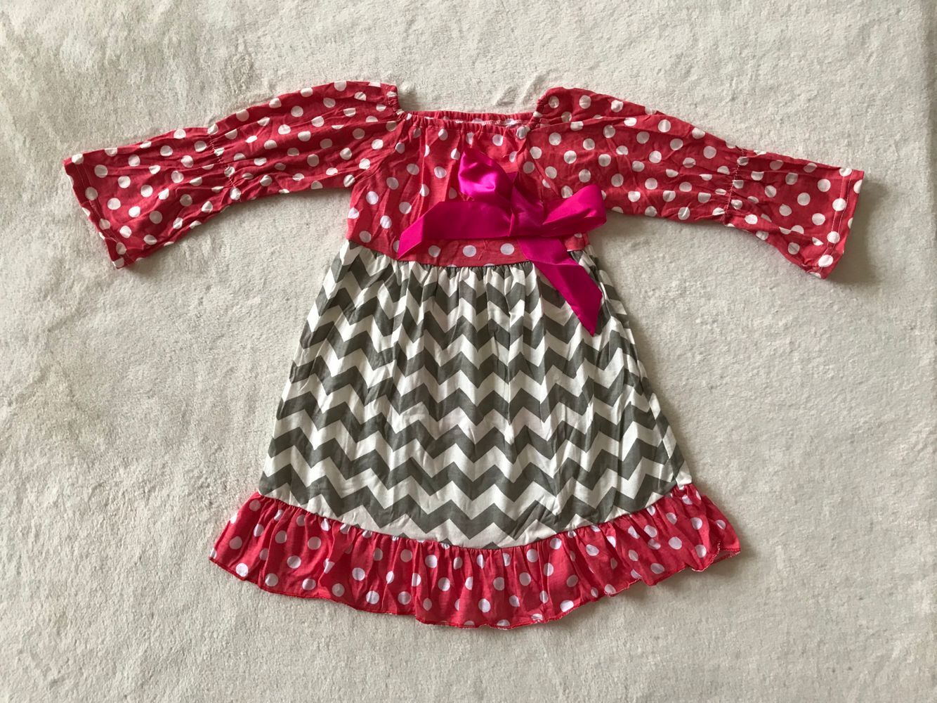 10.11 RTS NO MOQ(In stock)G3-4-5;‘\’ Baby Girls Winter Dress Rose Red Bow Dot Red Long Sleeve Dress
