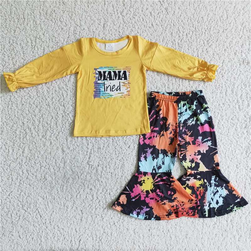 6 A22-15Mama tried shirt match bell bottom pants baby girl clothes