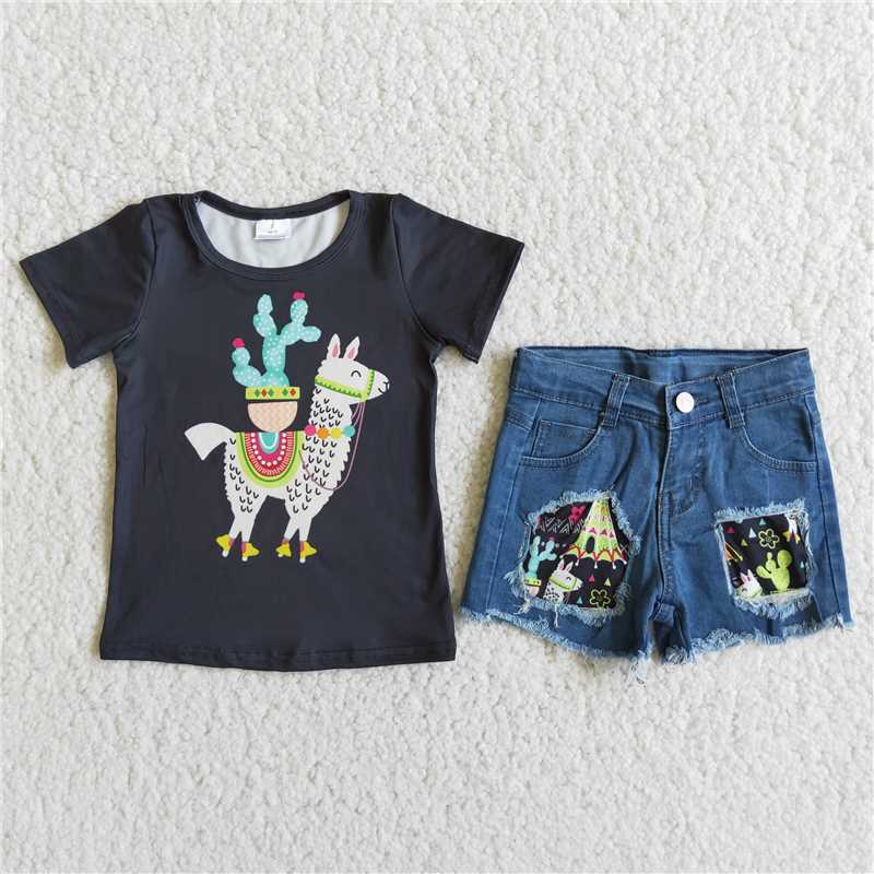 Llama denim shorts sets