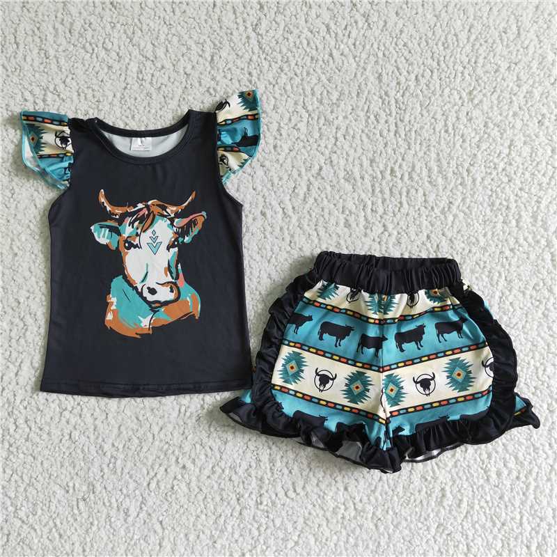 Black heifer puffy sleeves Shorts sets
