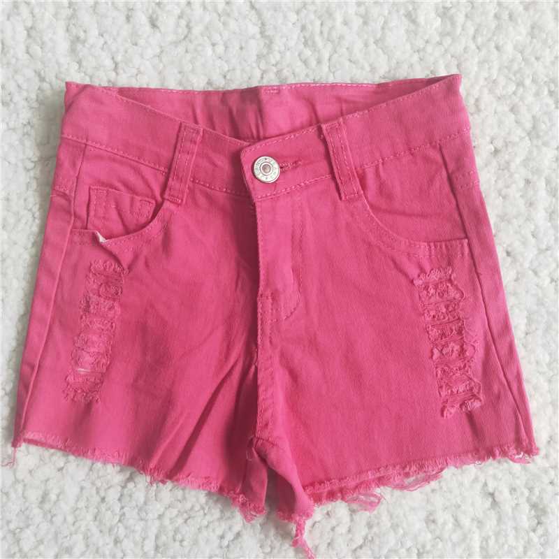 A9-24 Baby Girls hotpink distressed denim shorts