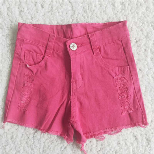 A9-24  Baby Girls hotpink distressed denim shorts