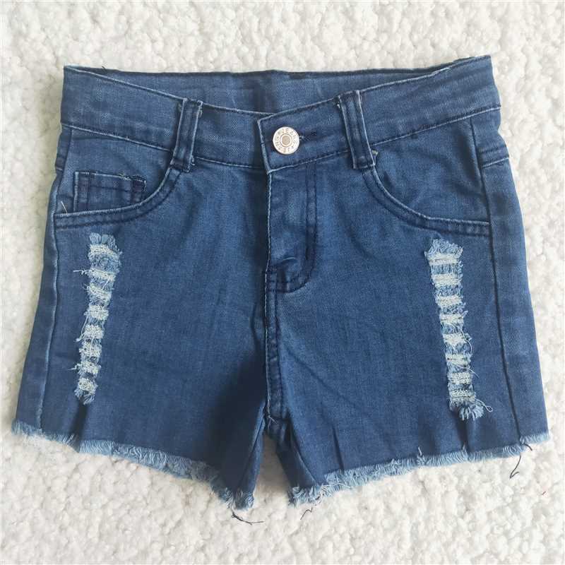 A9-16 Baby Girls navy one distress denim shorts