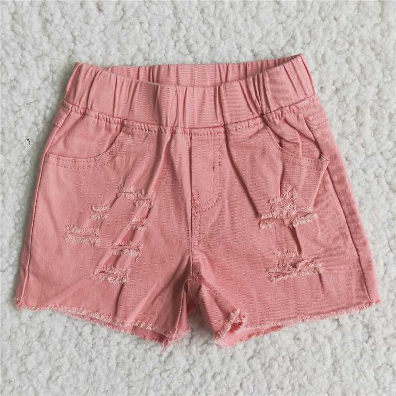 D13-13 Baby Girls pink elastic denim shorts