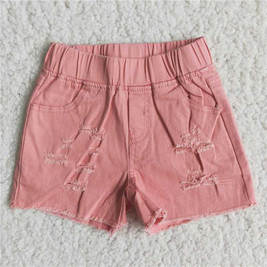 D13-13  Baby Girls pink elastic denim shorts