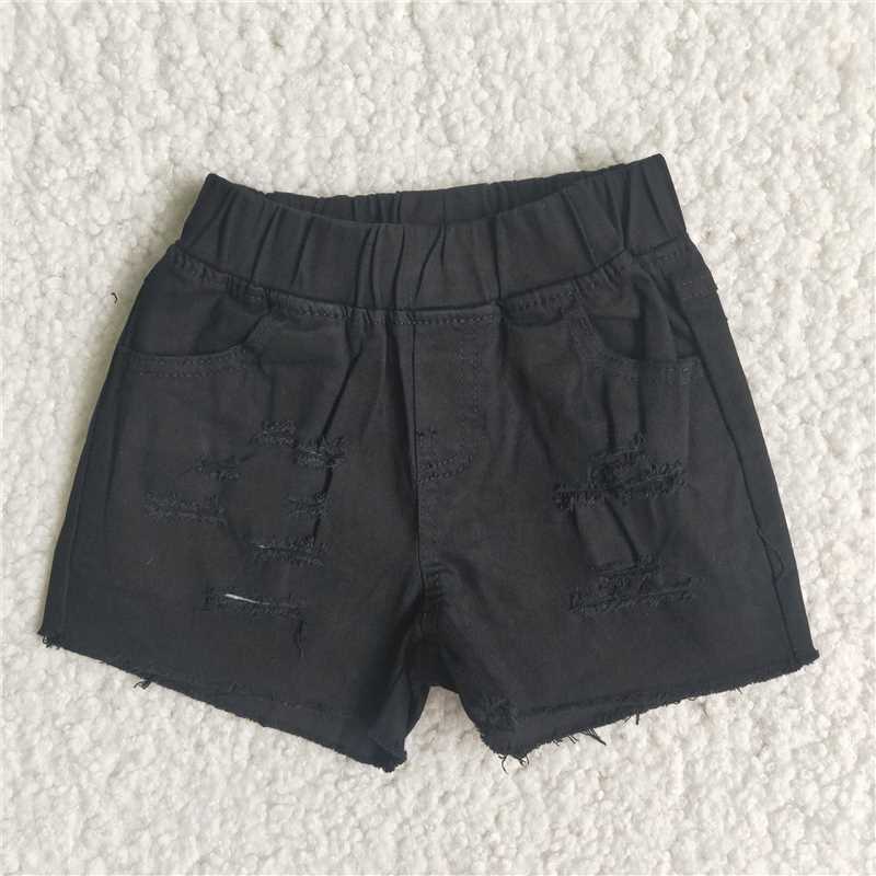 D13-3 Baby Girls black elastic denim shorts
